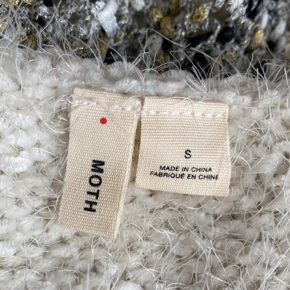 Moth Anthropologie ivory crew fringe poncho sweater small - Picture 4 of 7